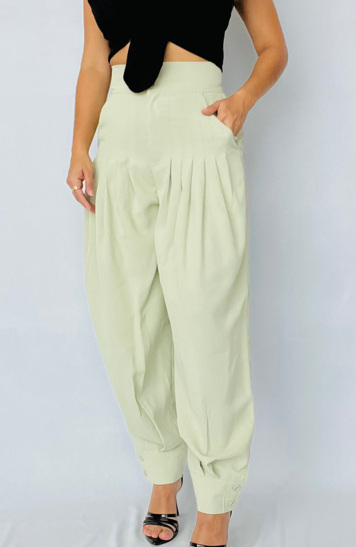 Tea Green Pleated Pants