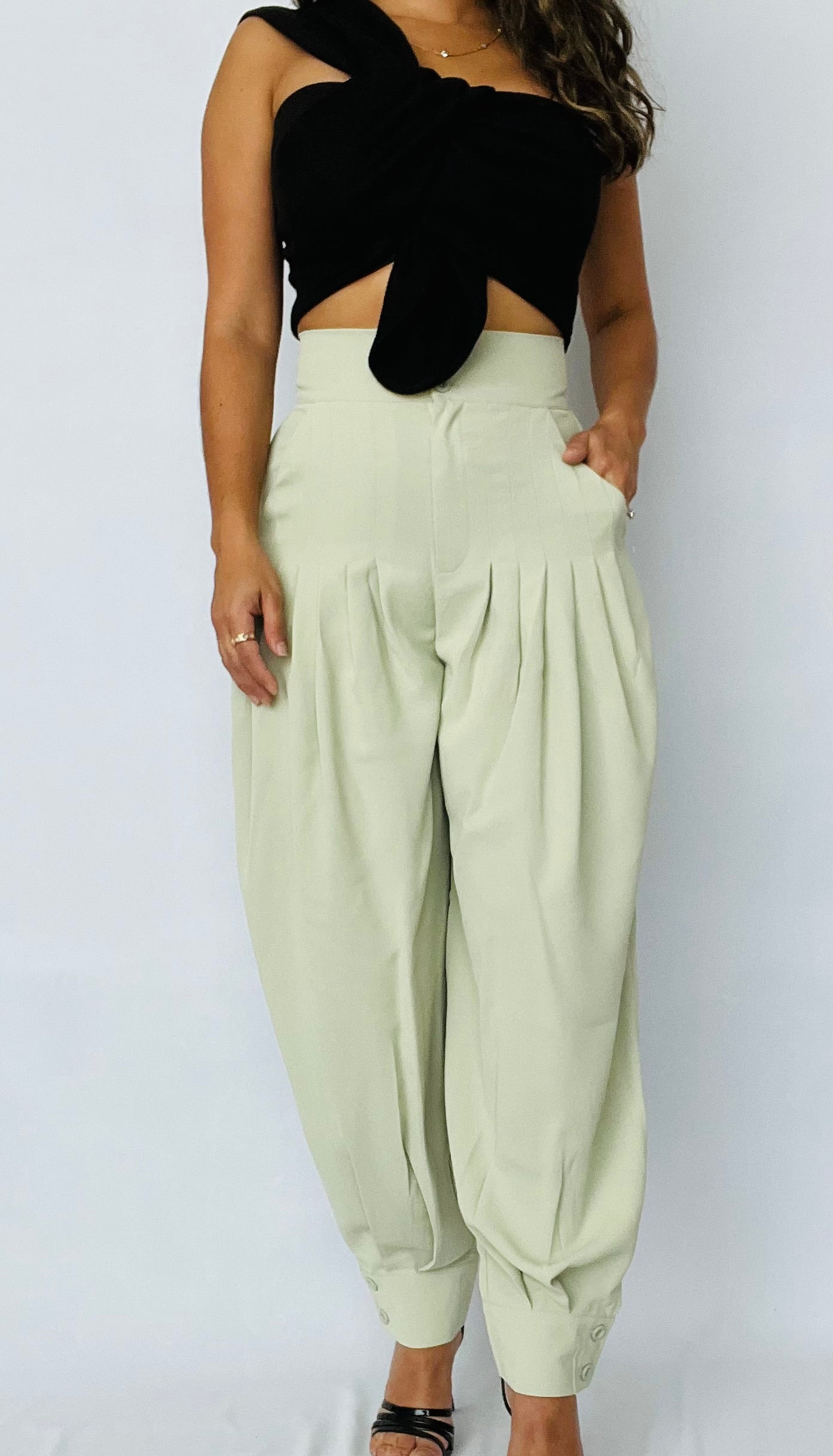 Tea Green Pleated Pants
