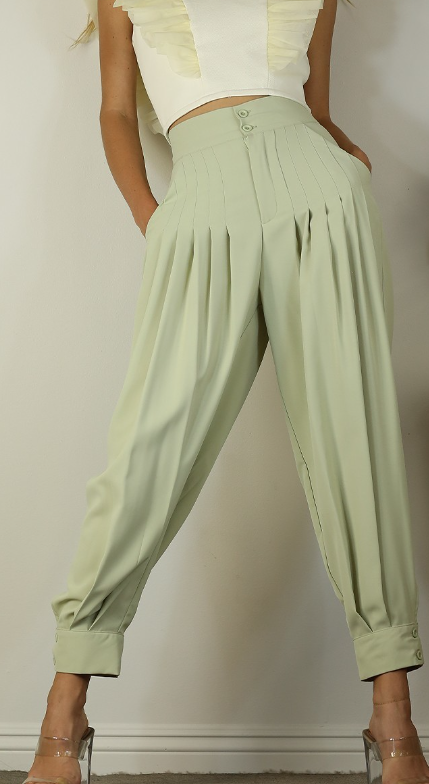 Tea Green Pleated Pants