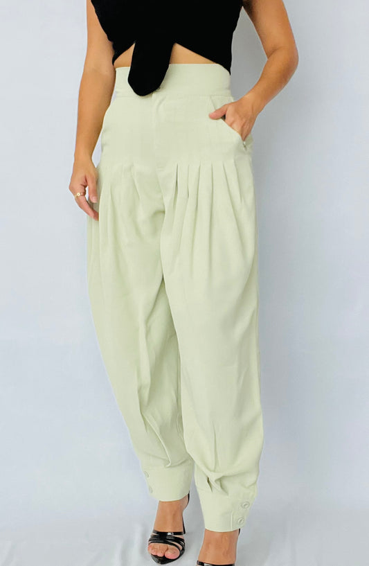 Tea Green Pleated Pants