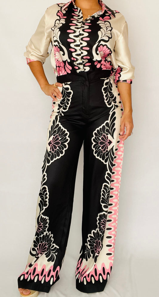 Flower Print Black + Pink Set